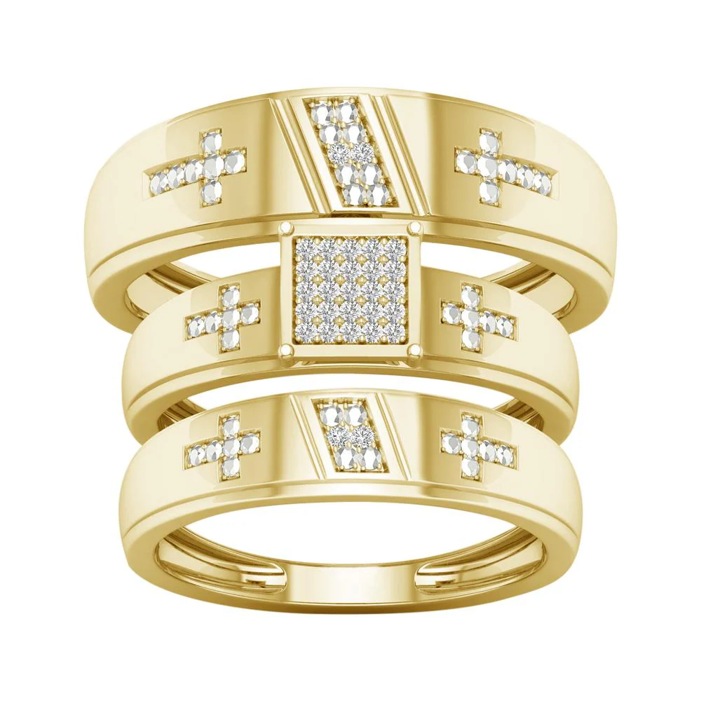 10k Yellow Gold 0.07ct Diamond Trio Wedding Ring Set
