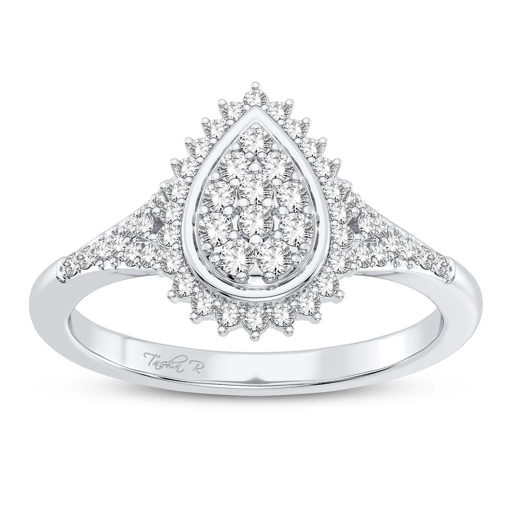 Sparkling 10k White Gold 0.25CT Diamond Womens Fashion Ring