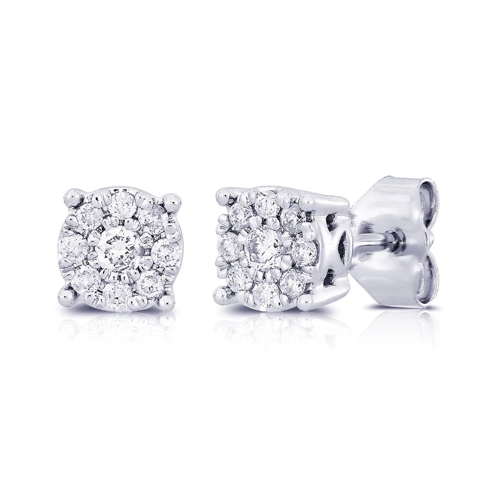 14k White Gold Sparkling Diamond Stud Earrings for Women