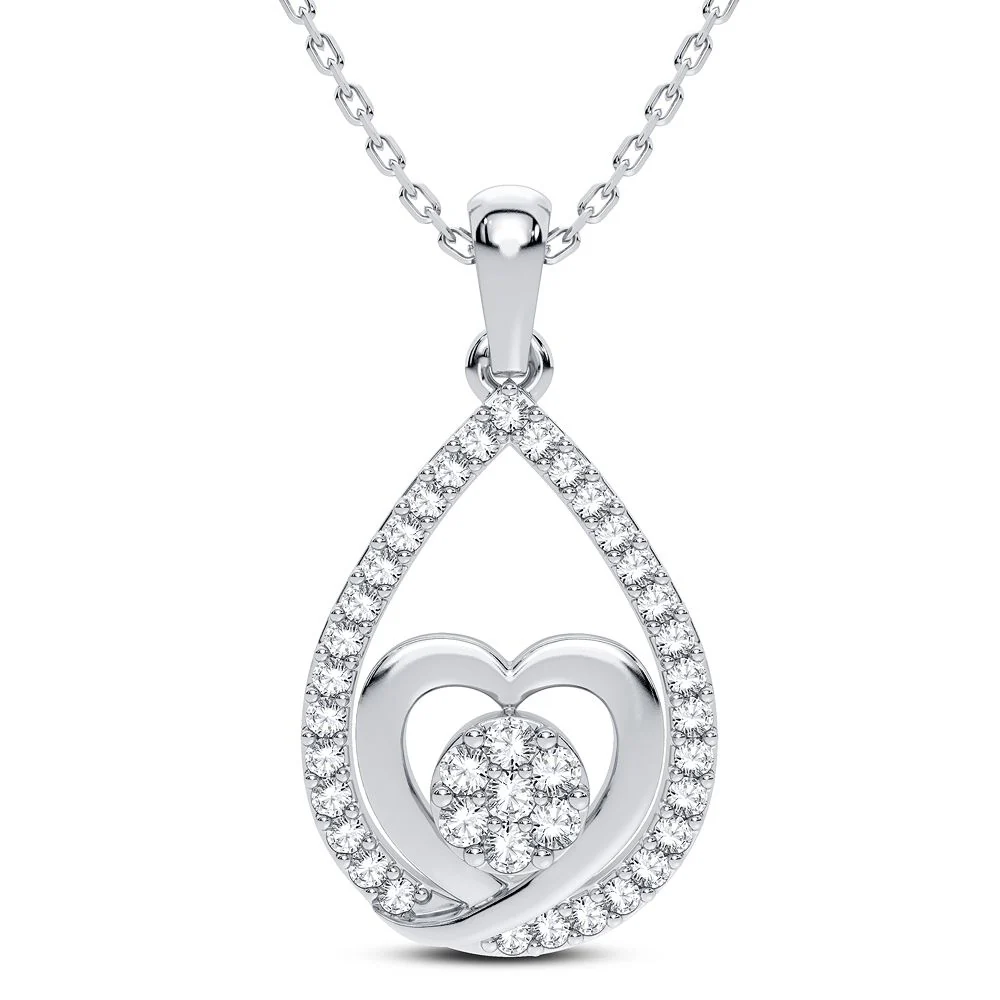 Luminous 14K White Gold 0.25CT Diamond Womens Pendant Charm