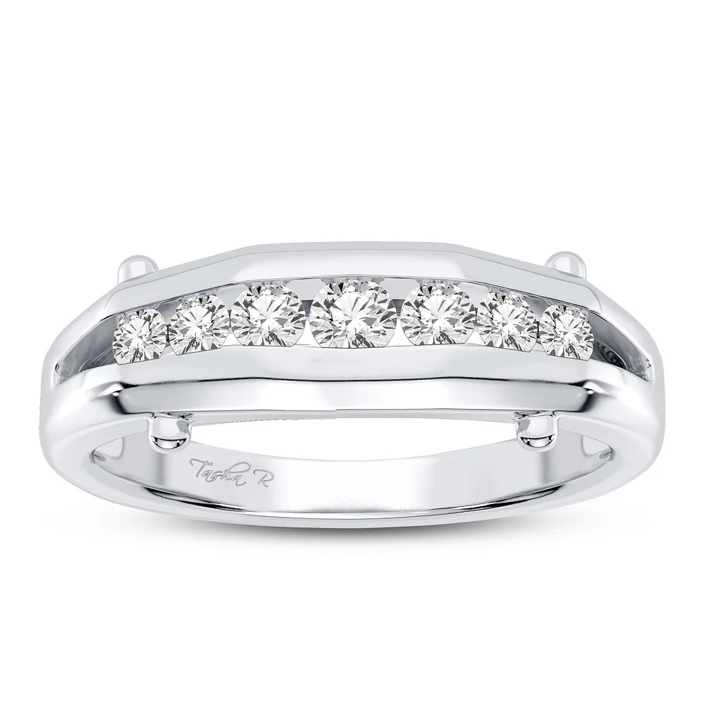 Refined 14K White Diamond Mens Statement Ring