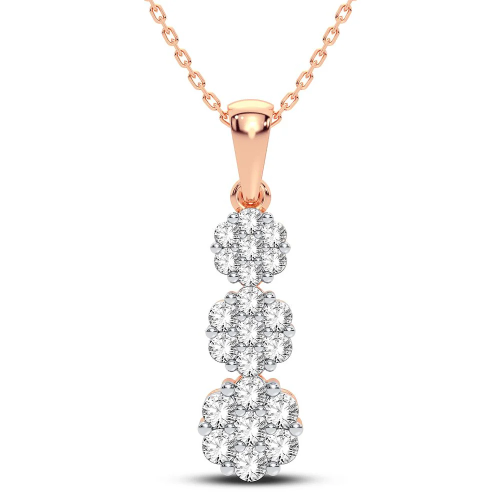 Romantic Rose Gold 0.75CT Diamond Flower Pendant for Her