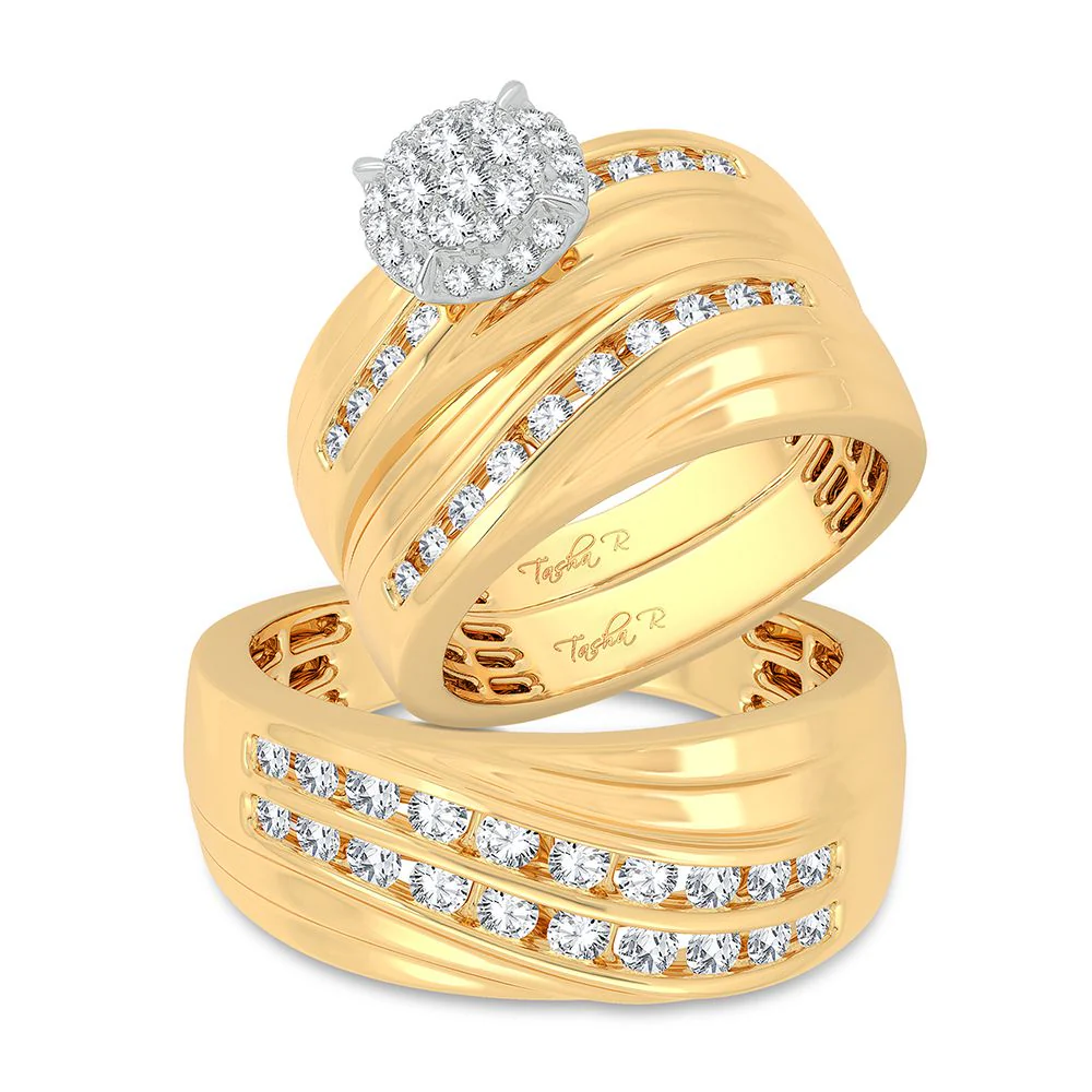 14k Yellow Gold 1.13CT Diamond Trio Jewelry Set for Women