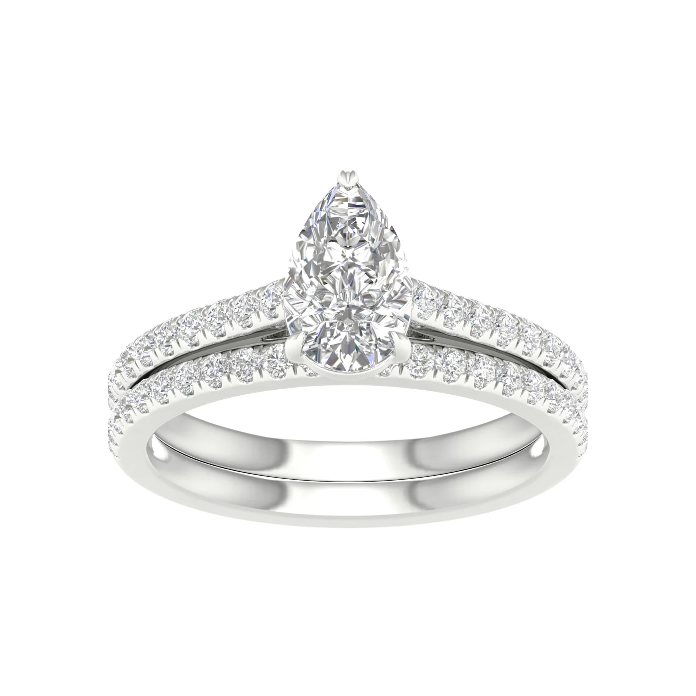 Brilliant 14K White Gold 1.50CT Lab Diamond Bridal Ring Set