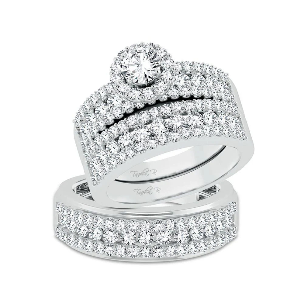 14k White Gold 3.01ct Diamond Trio Wedding Ring Set for Her