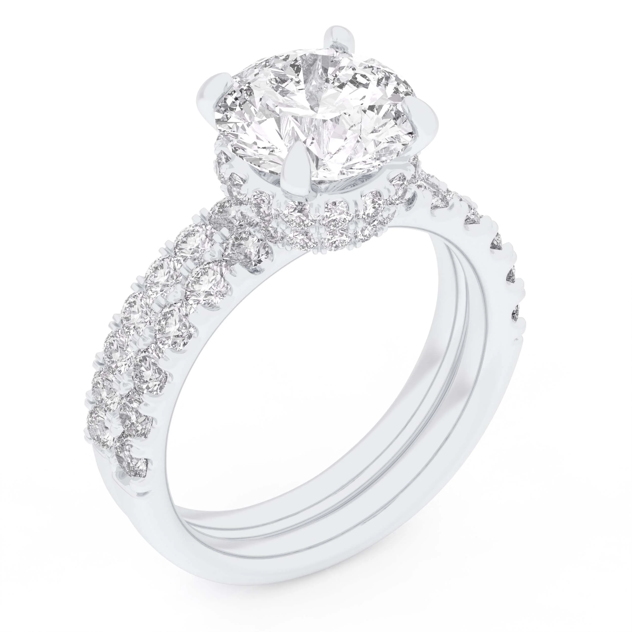 14K 4.44CT Certified Lab Grown Diamond Bridal Set Double hidden halo - Image 3