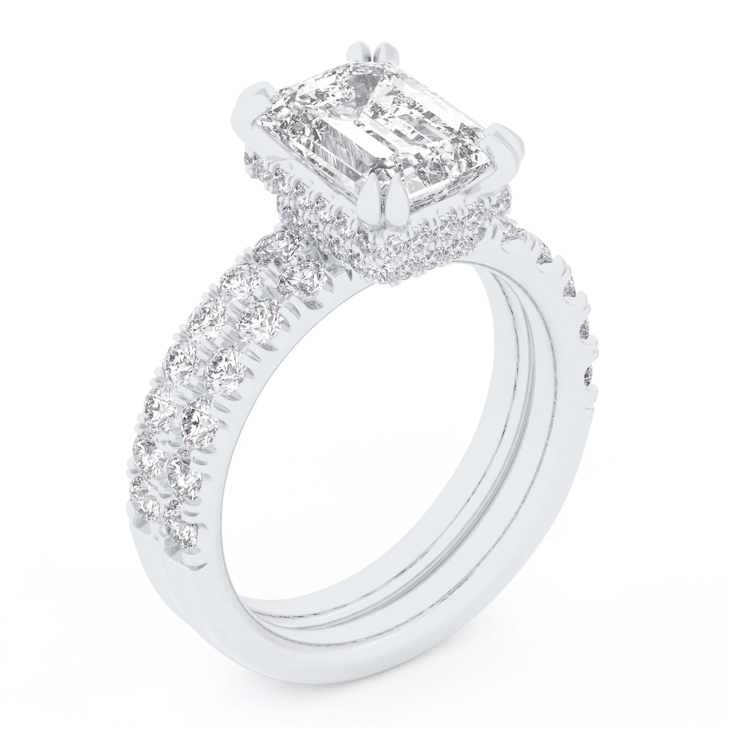14K 4.46CT Certified Lab Grown Diamond Bridal Set Double hidden halo