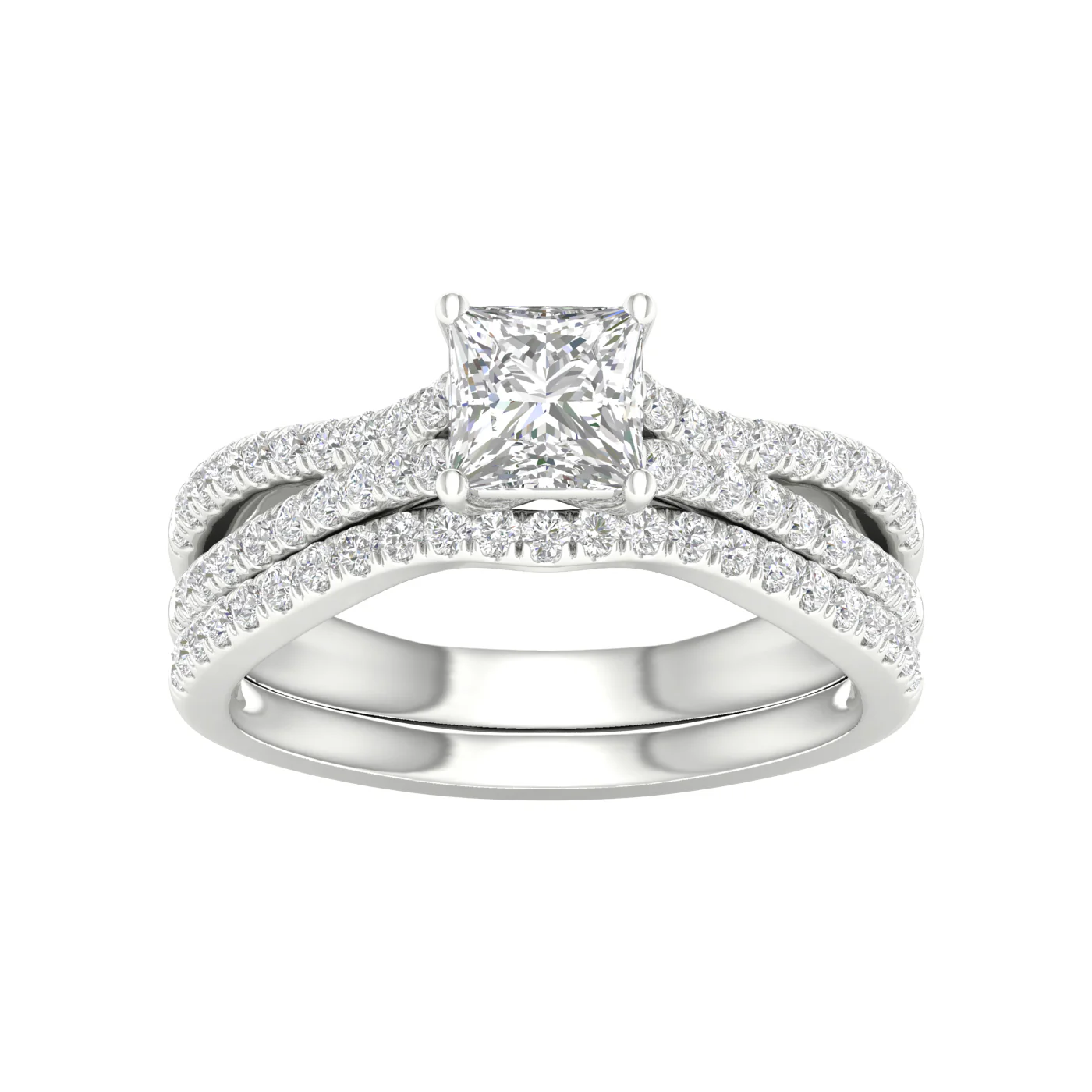 Brilliant 14K White Gold 1.40CT Lab Diamond Bridal Ring Set